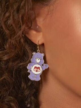 Care Bears Purple Enamel Heart Belly Drop Earrings